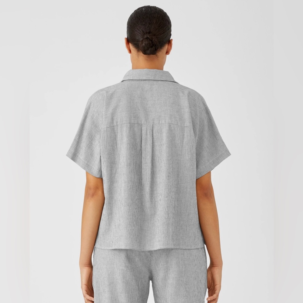 Eileen Fisher Organic Cotton Linen Ticking Stripe Shirt - Picture 2 of 10